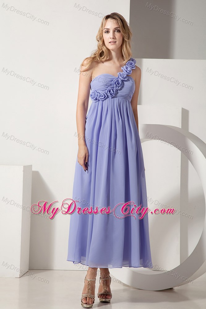 Flowers One Shoulder Ankle-length Lilac Chiffon Damas Dresses for Quince