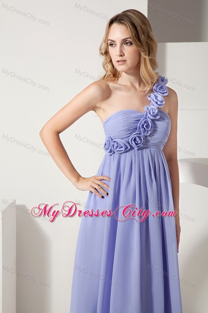 Flowers One Shoulder Ankle-length Lilac Chiffon Damas Dresses for Quince