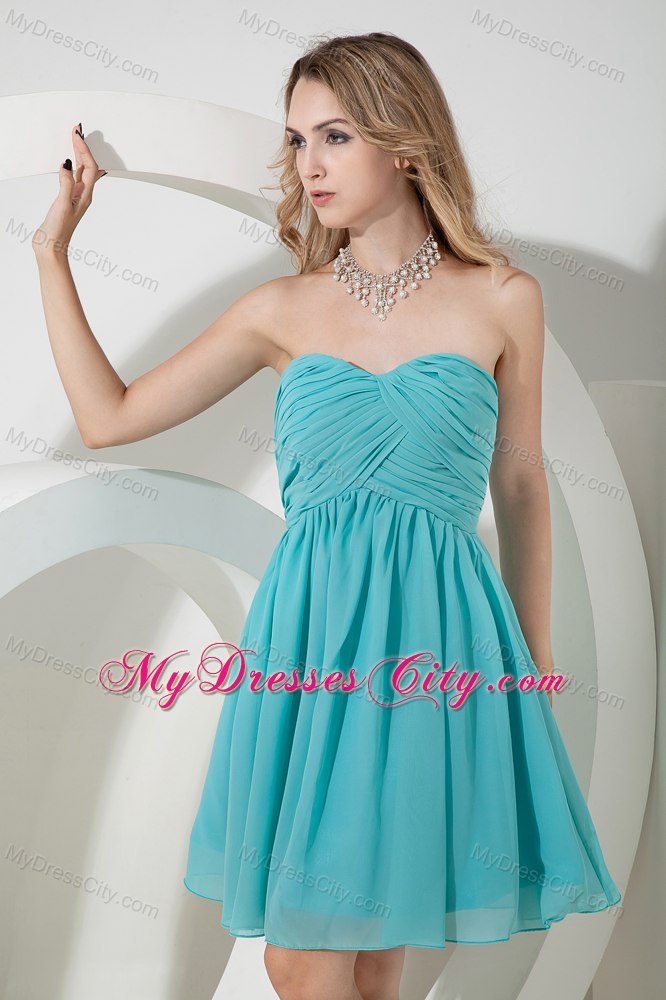 Ruched Chiffon Turquoise A-line Knee-length Bridesmaid Dama Dresses