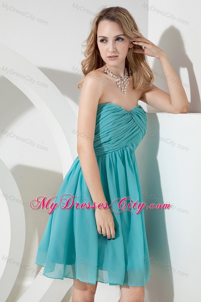 Ruched Chiffon Turquoise A-line Knee-length Bridesmaid Dama Dresses