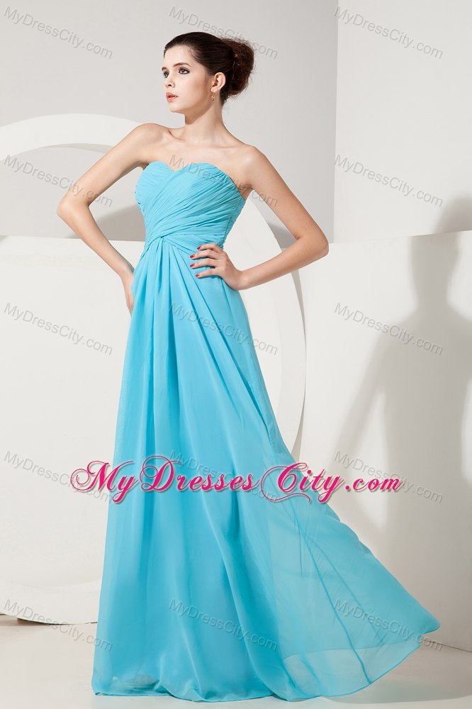 Pretty Ruched Sweetheart Chiffon Aqua Blue Dama Dress for Quinceaneras