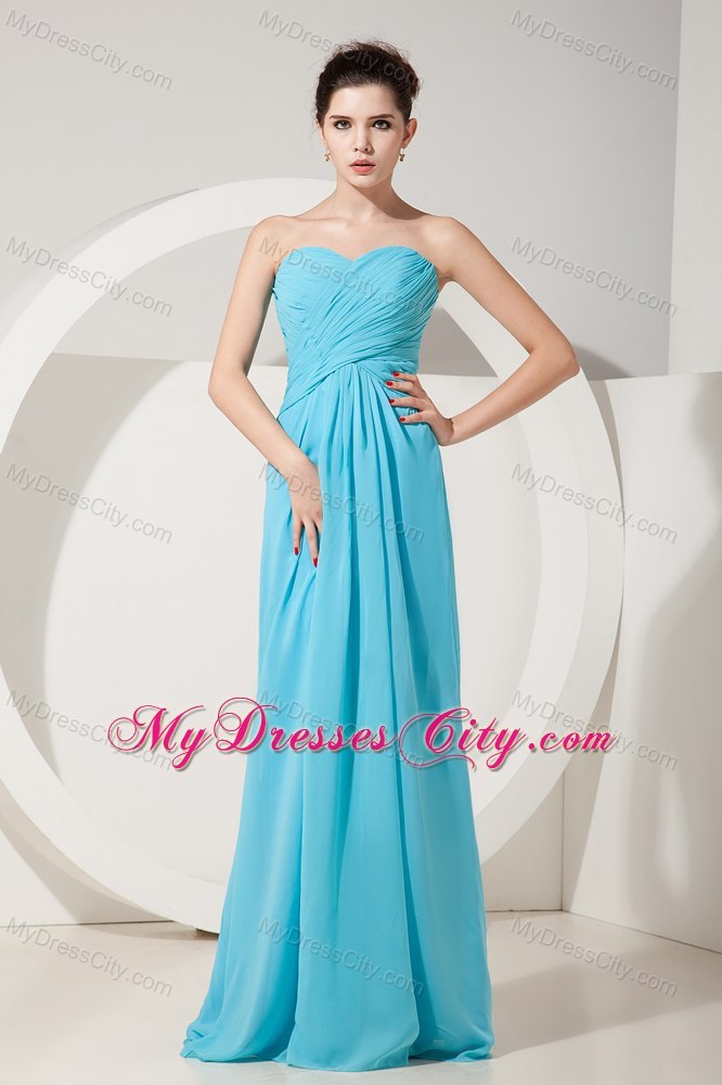 Pretty Ruched Sweetheart Chiffon Aqua Blue Dama Dress for Quinceaneras