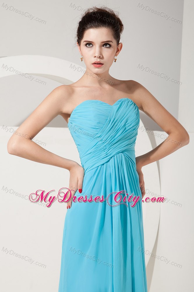 Pretty Ruched Sweetheart Chiffon Aqua Blue Dama Dress for Quinceaneras