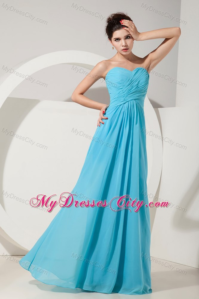 Pretty Ruched Sweetheart Chiffon Aqua Blue Dama Dress for Quinceaneras