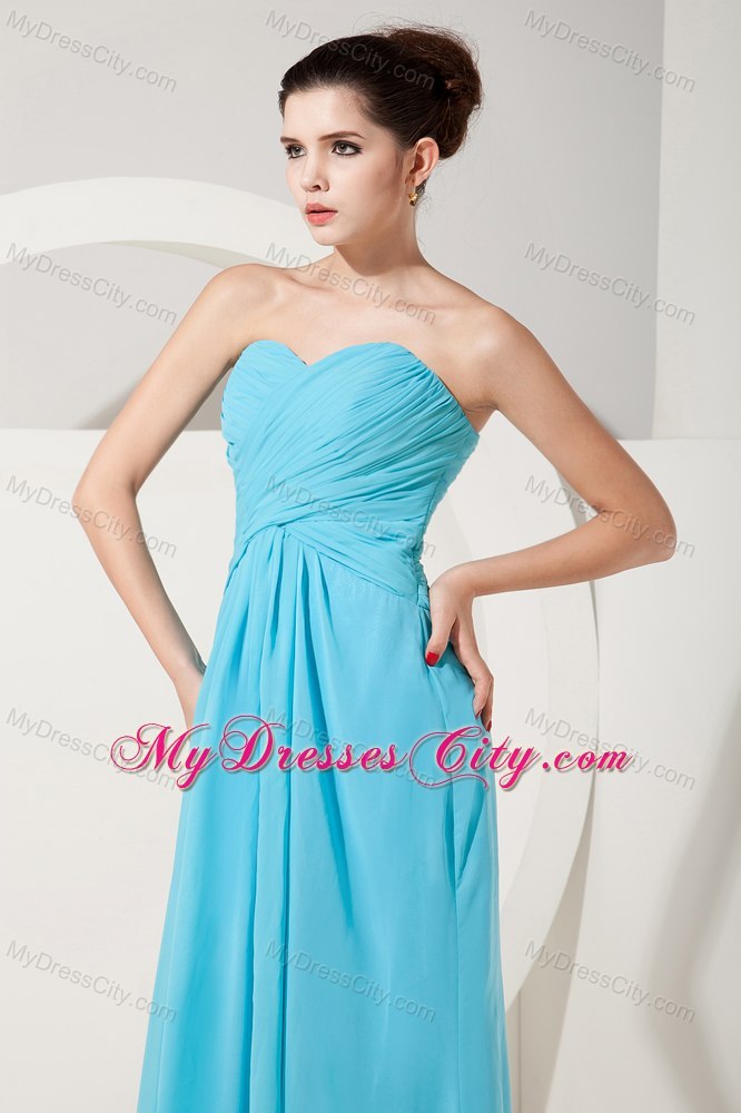 Pretty Ruched Sweetheart Chiffon Aqua Blue Dama Dress for Quinceaneras