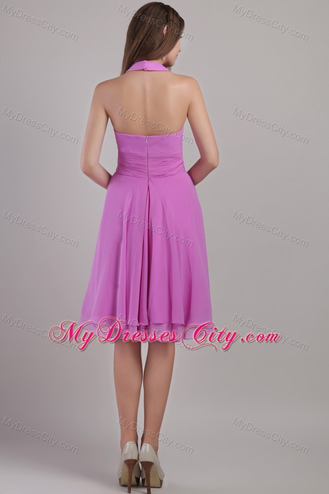 Halter Lavender Knee-length Zip Back Chiffon Homecoming Dress