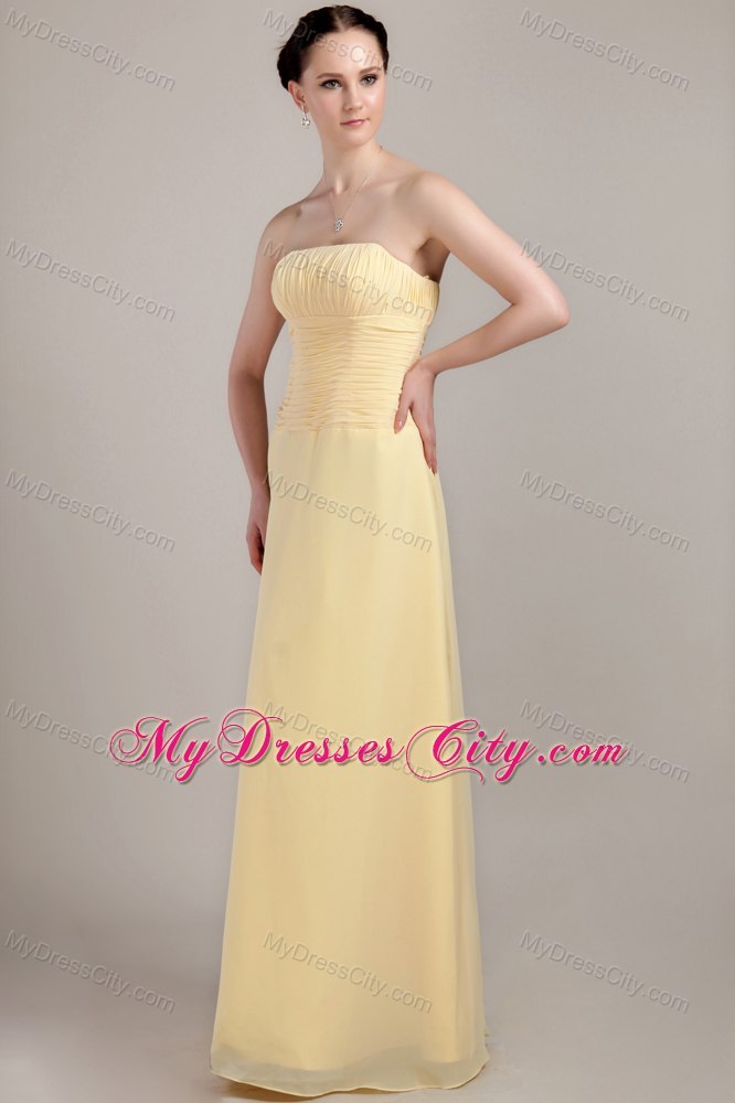 Cheap Light Yellow Empire Ruched Chiffon Dama Dress for Quinceaneras