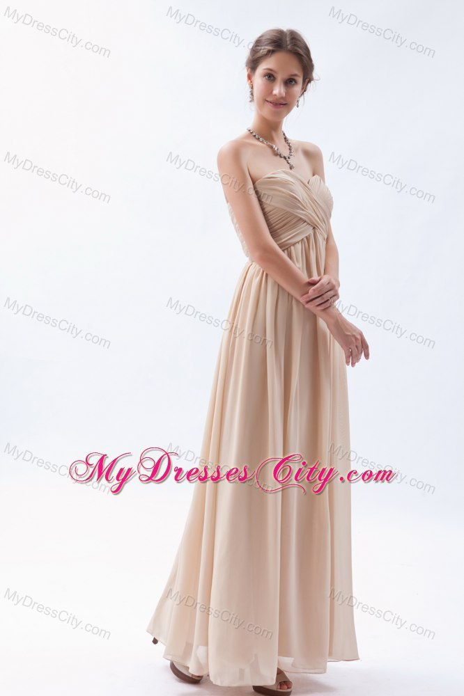 Ankle-length Ruched Champagne Chiffon Empire Prom Dresses for Dama