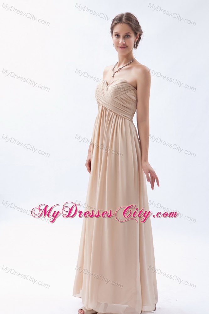 Ankle-length Ruched Champagne Chiffon Empire Prom Dresses for Dama