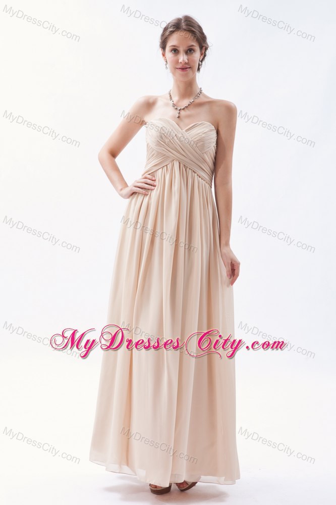 Ankle-length Ruched Champagne Chiffon Empire Prom Dresses for Dama