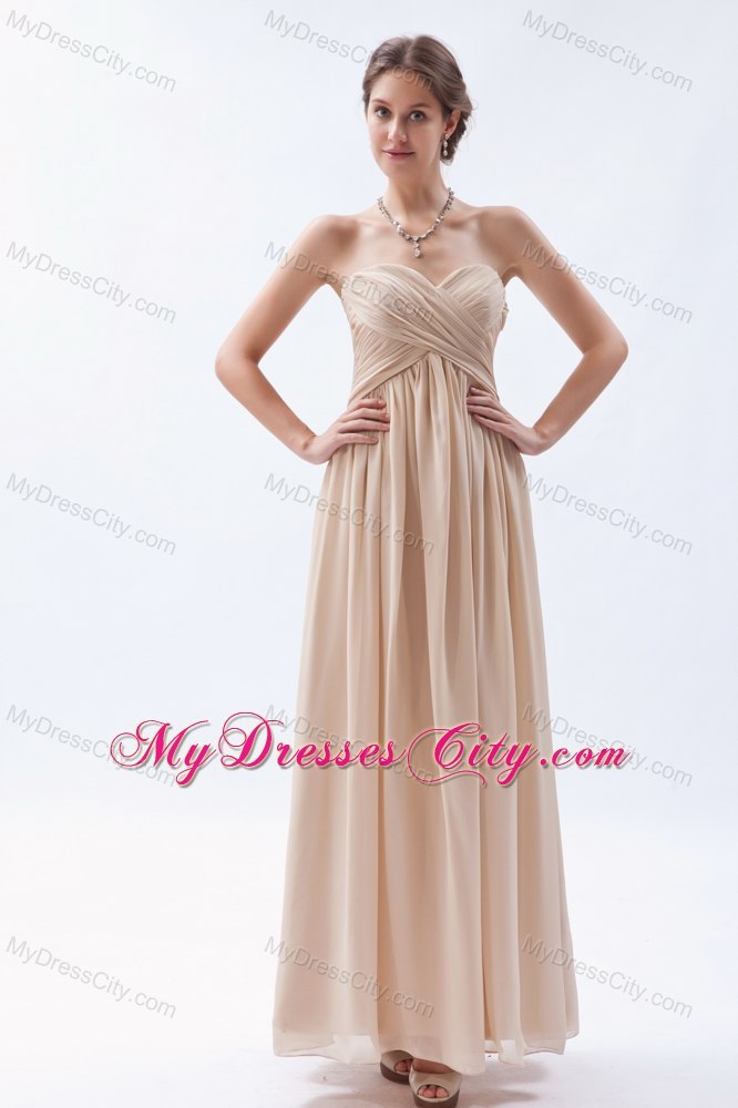 Ankle-length Ruched Champagne Chiffon Empire Prom Dresses for Dama