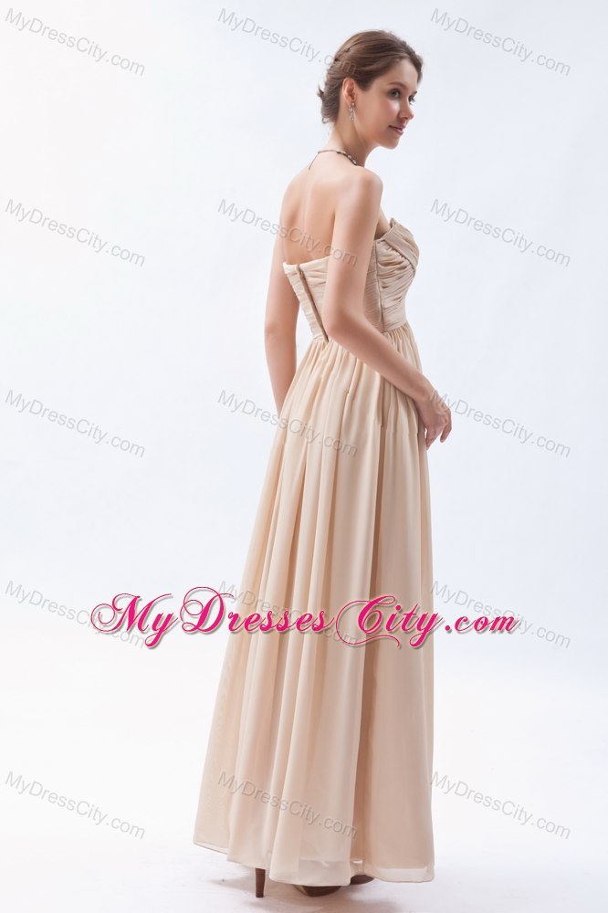 Ankle-length Ruched Champagne Chiffon Empire Prom Dresses for Dama