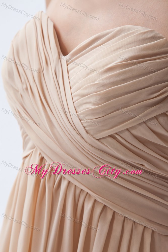 Ankle-length Ruched Champagne Chiffon Empire Prom Dresses for Dama