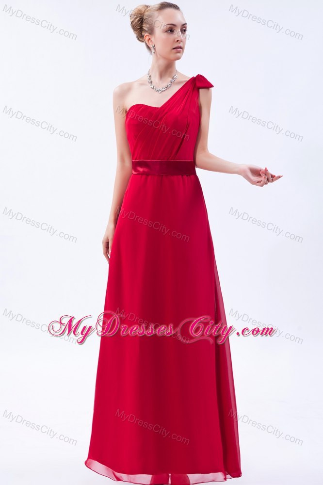 Bowknot One Shoulder Red Chiffon Ruched Damas Dresses for Quince