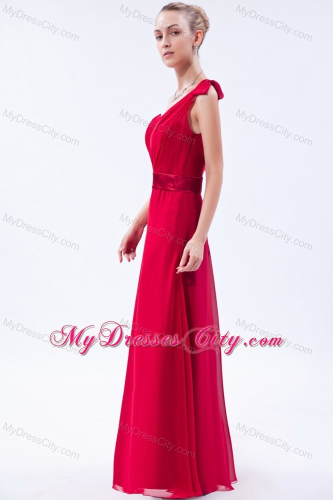 Bowknot One Shoulder Red Chiffon Ruched Damas Dresses for Quince