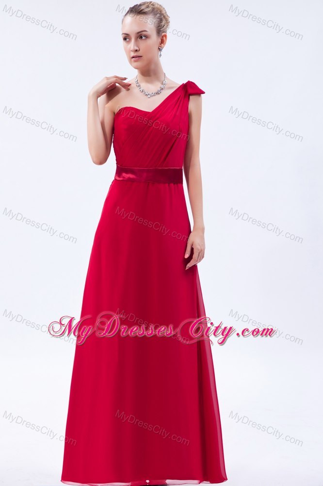 Bowknot One Shoulder Red Chiffon Ruched Damas Dresses for Quince