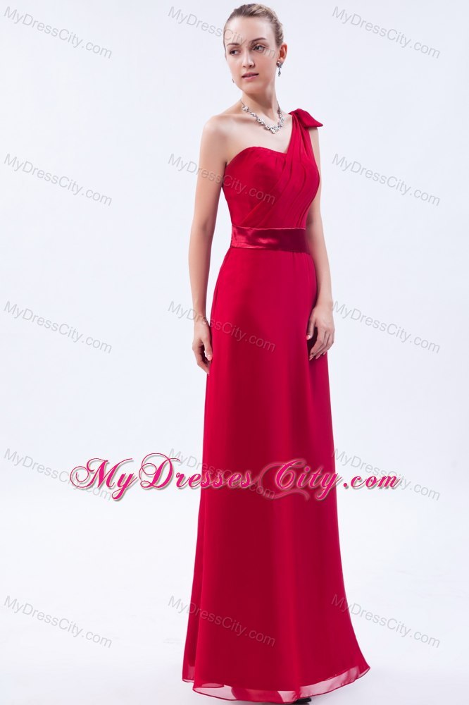 Bowknot One Shoulder Red Chiffon Ruched Damas Dresses for Quince