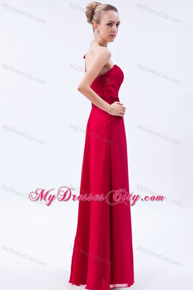 Bowknot One Shoulder Red Chiffon Ruched Damas Dresses for Quince