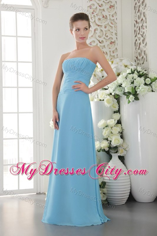 Ruched Empire Strapless Light Blue Chiffon Dama Quinceanera Dresses