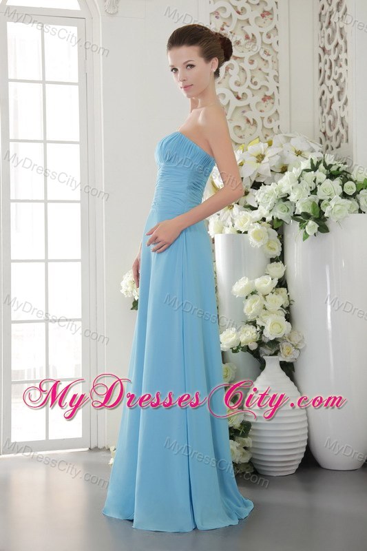 Ruched Empire Strapless Light Blue Chiffon Dama Quinceanera Dresses