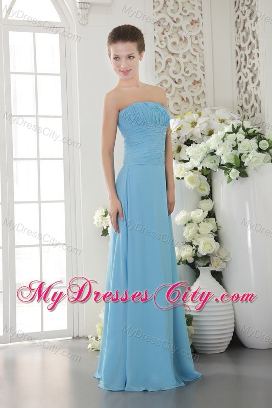 Ruched Empire Strapless Light Blue Chiffon Dama Quinceanera Dresses