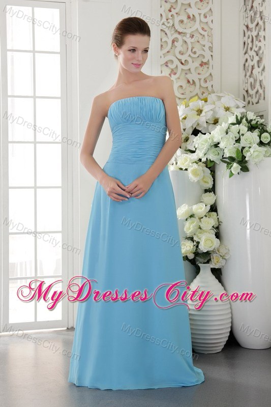 Ruched Empire Strapless Light Blue Chiffon Dama Quinceanera Dresses