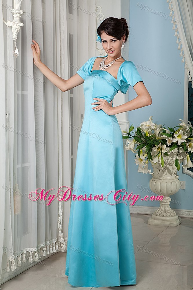 Cheap Aqua Blue Satin Long Quinceanera Damas Dresses with Jacket