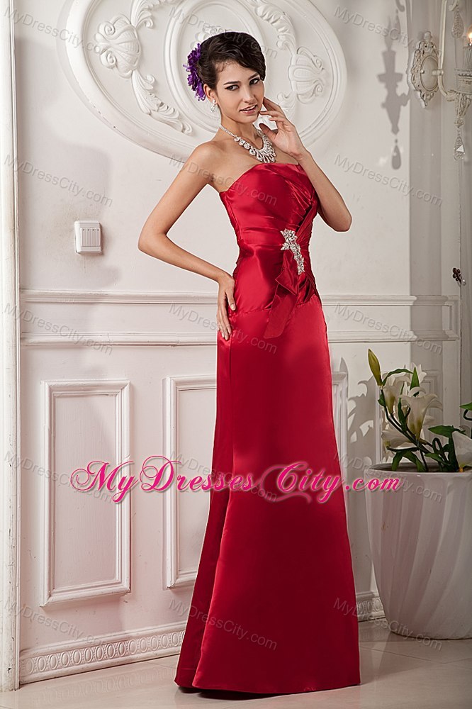 Column Strapless Ruching Beaded Satin Prom Dresses for Dama