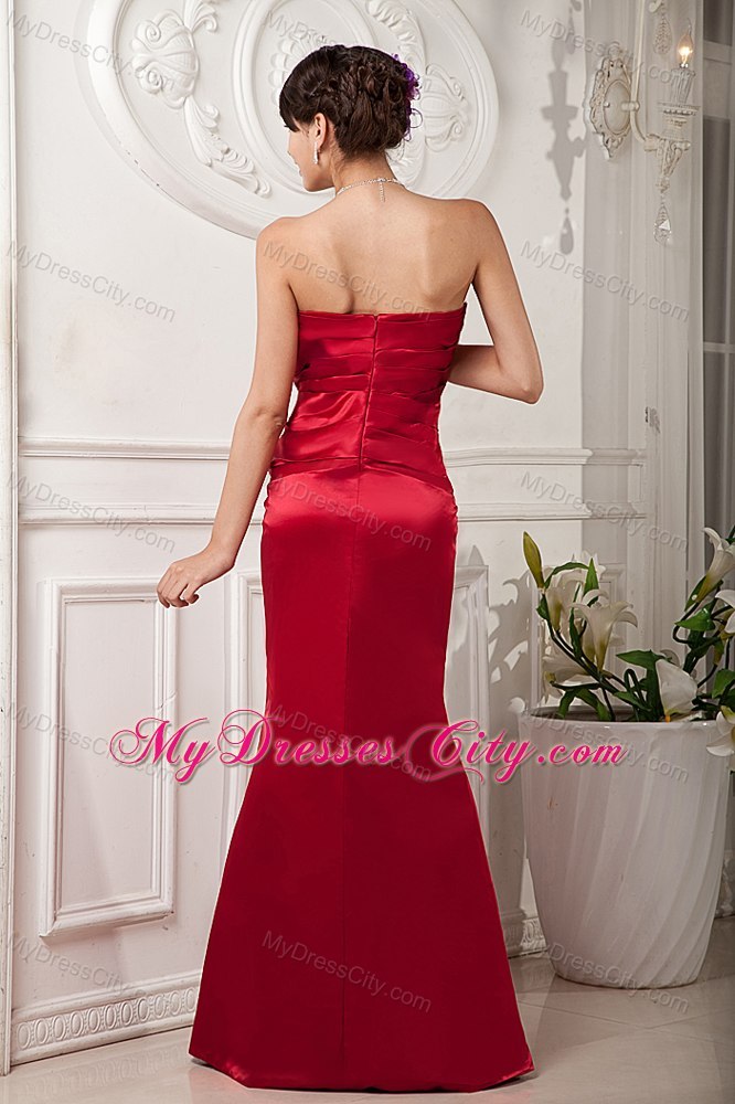 Column Strapless Ruching Beaded Satin Prom Dresses for Dama