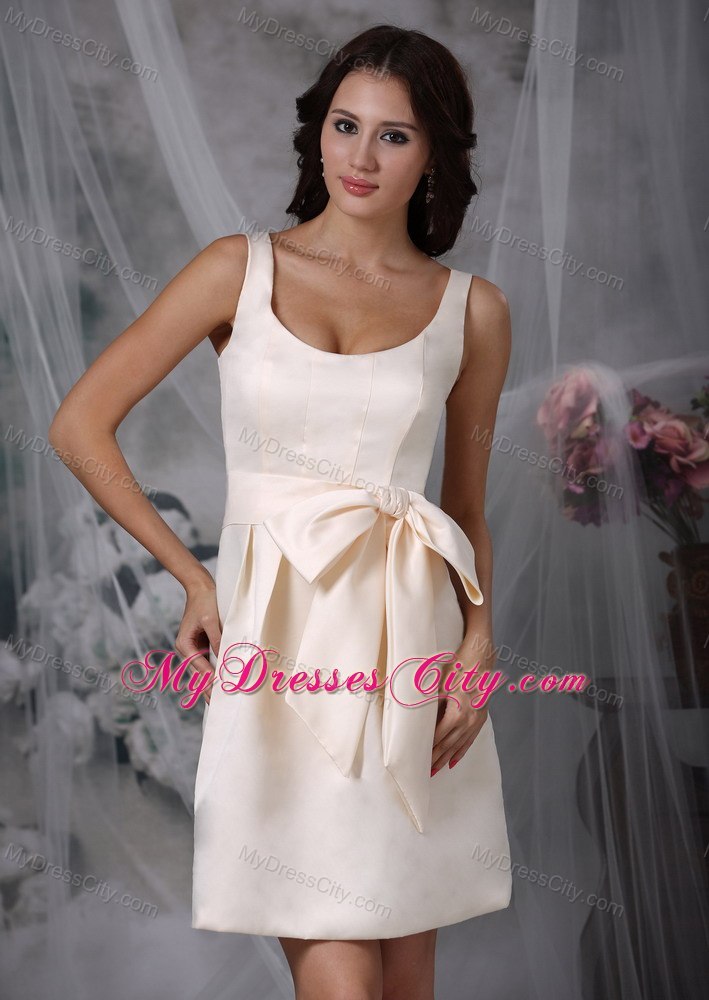 Scoop Neck Mini-length Off White 15 Dresses for Damas With Bowknot