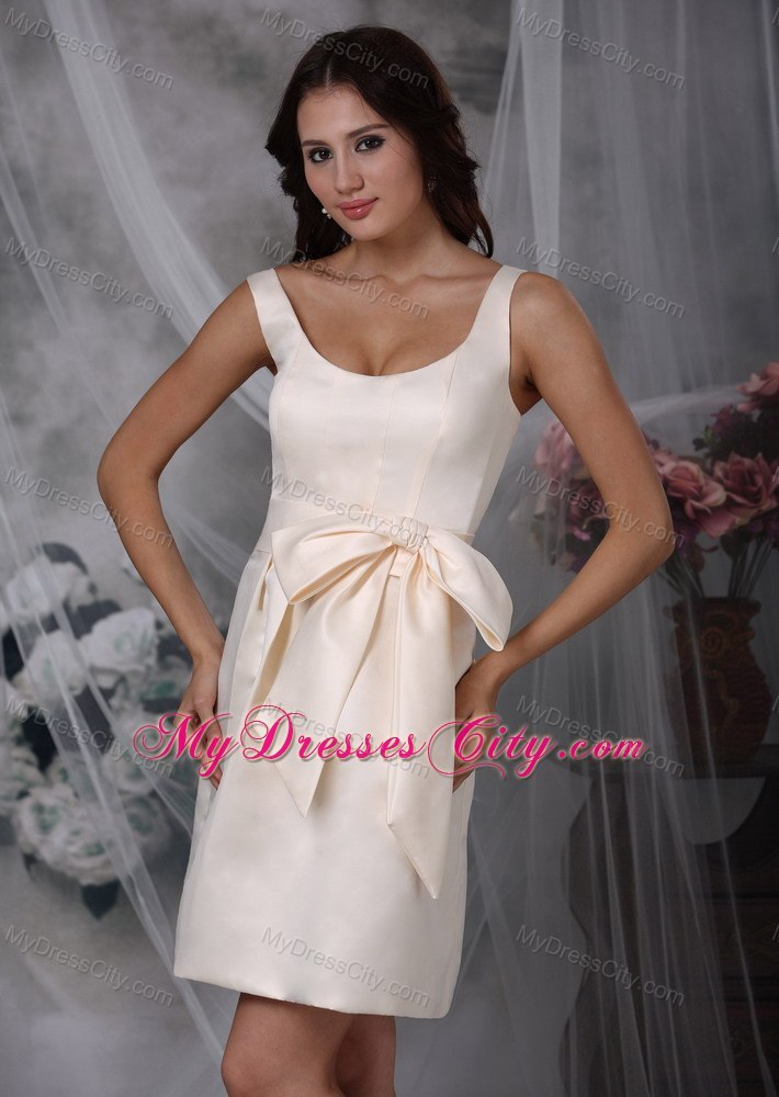 Scoop Neck Mini-length Off White 15 Dresses for Damas With Bowknot