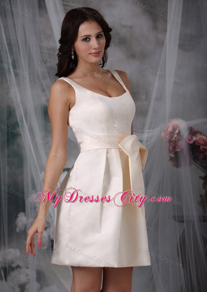 Scoop Neck Mini-length Off White 15 Dresses for Damas With Bowknot