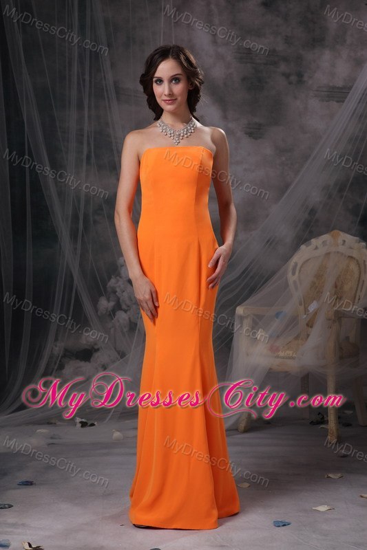 Popular Orange Mermaid Strapless Floor-length Evening Dress