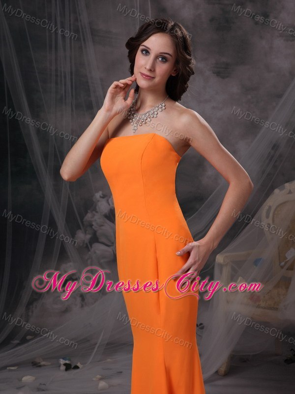 Popular Orange Mermaid Strapless Floor-length Evening Dress