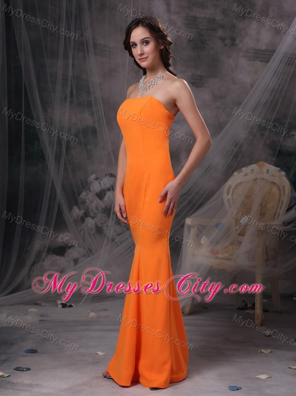 Popular Orange Mermaid Strapless Floor-length Evening Dress