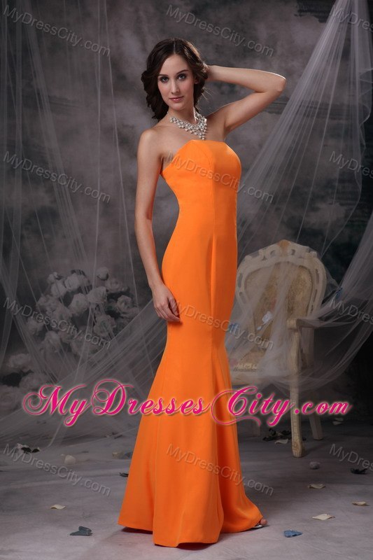 Popular Orange Mermaid Strapless Floor-length Evening Dress