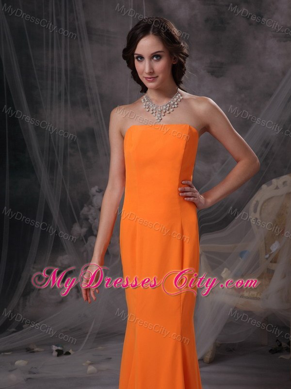 Popular Orange Mermaid Strapless Floor-length Evening Dress