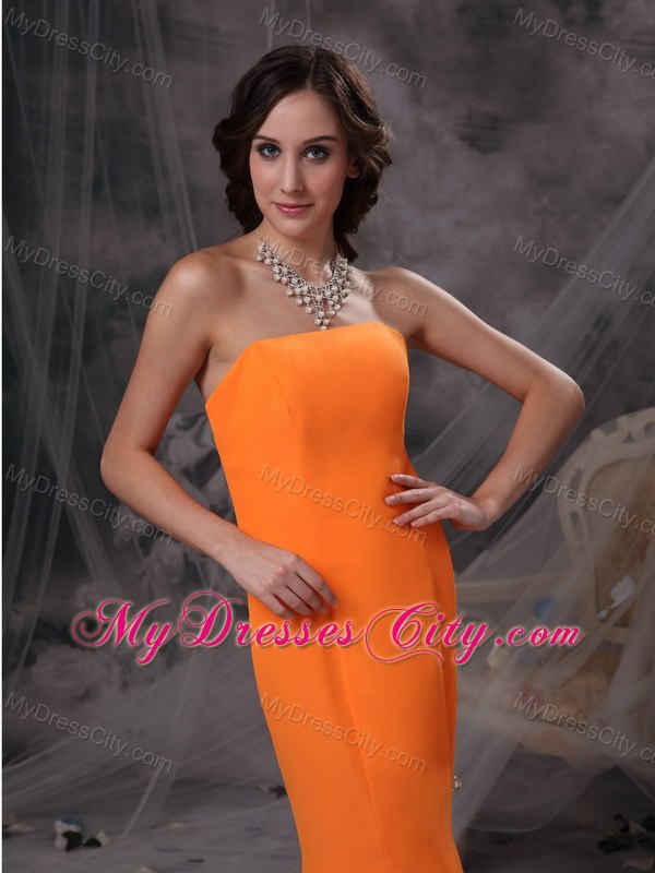 Popular Orange Mermaid Strapless Floor-length Evening Dress