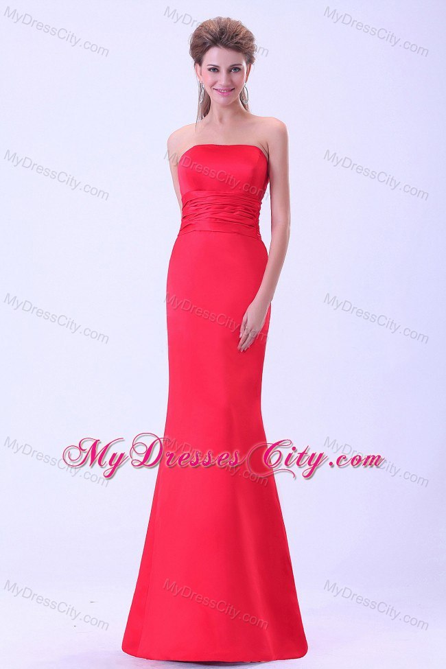 Coral Red Mermaid Strapless Evening Dress With Brush Train