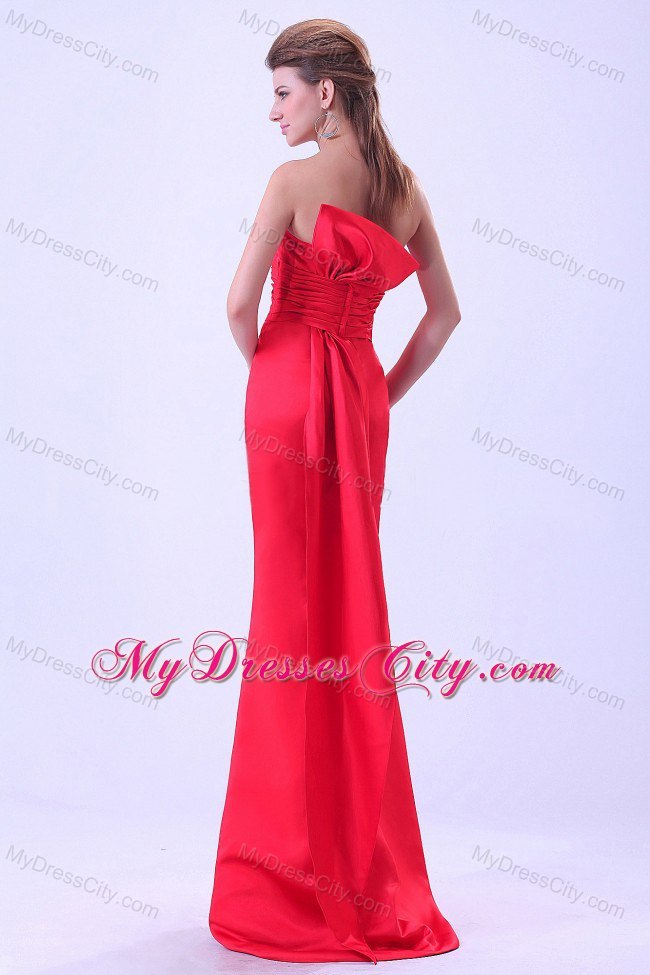 Coral Red Mermaid Strapless Evening Dress With Brush Train