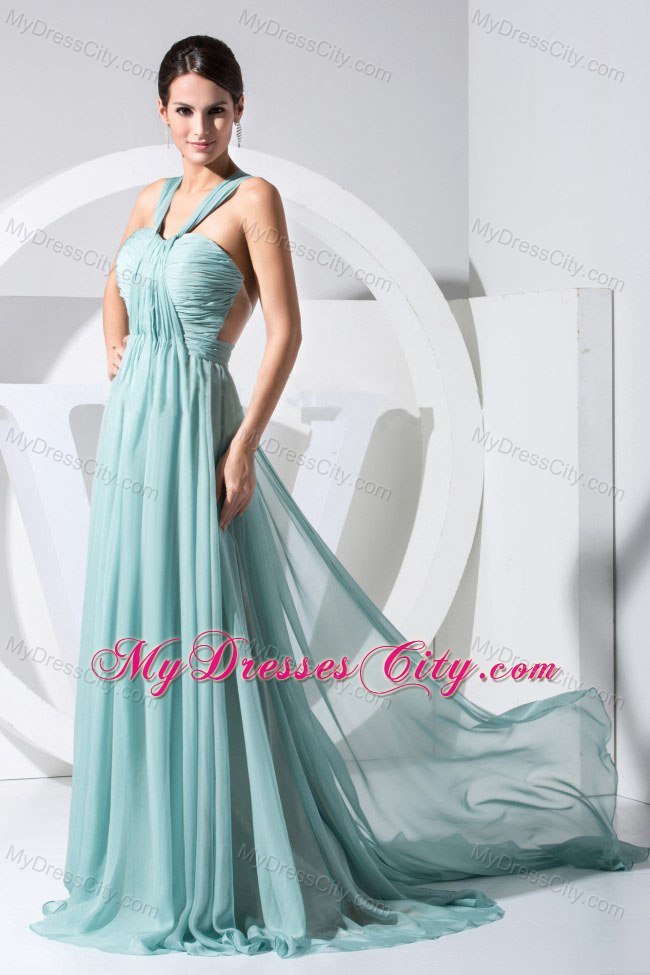 Ruching Straps Watteau Train Light Blue 2013 Evening Dress