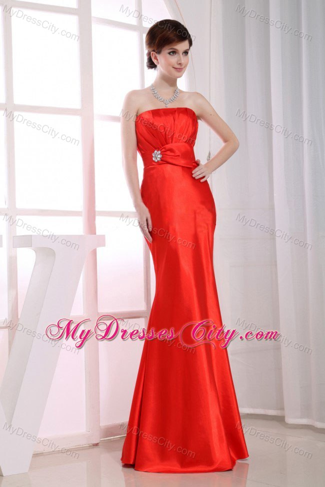 Mermaid Strapless Floor-length Beaded Waist Red Evening Dress