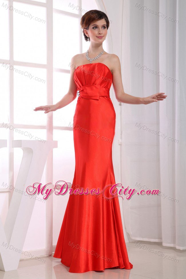 Mermaid Strapless Floor-length Beaded Waist Red Evening Dress