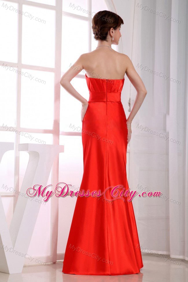 Mermaid Strapless Floor-length Beaded Waist Red Evening Dress