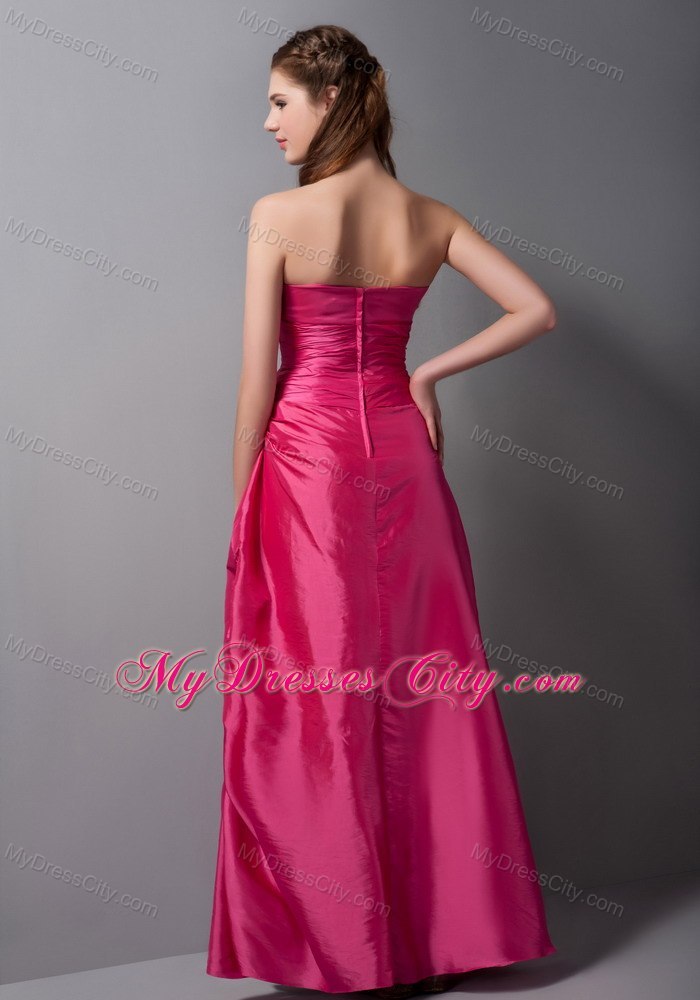 Coral Red Column Sweetheart Hand Made Flowers Evening Dress