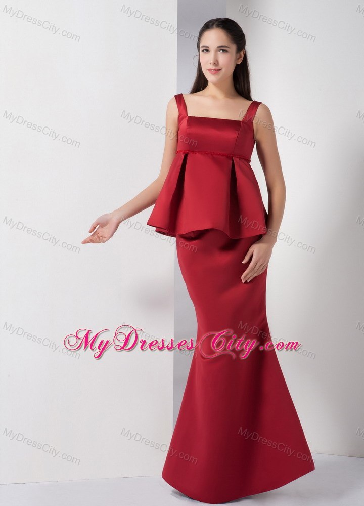 Wine Red Mermaid Straps Evening Party Dress with Peplum Waist