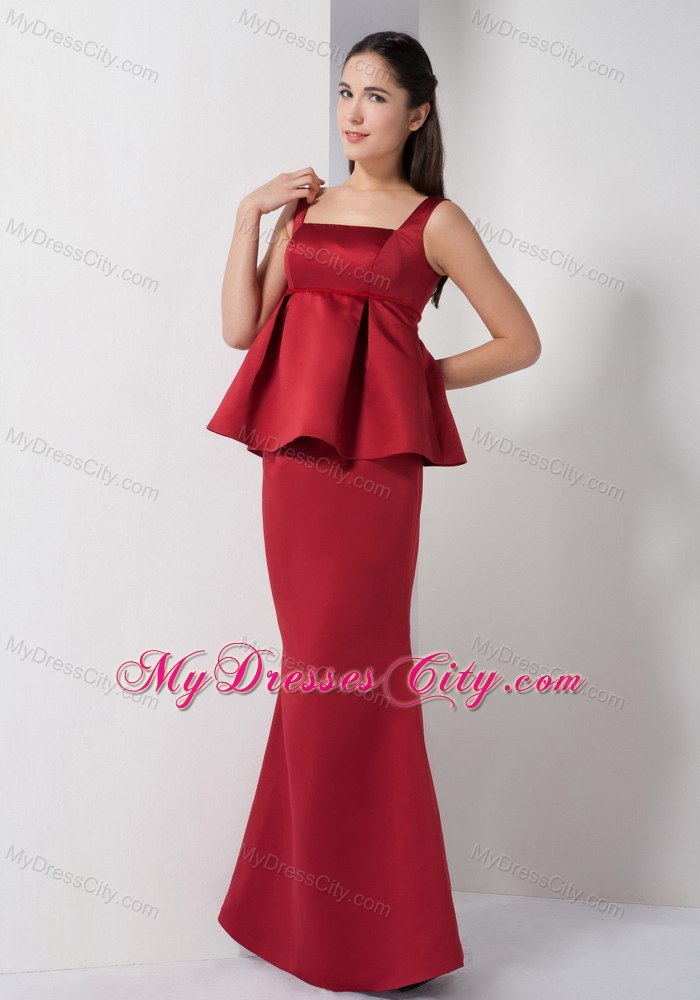 Wine Red Mermaid Straps Evening Party Dress with Peplum Waist