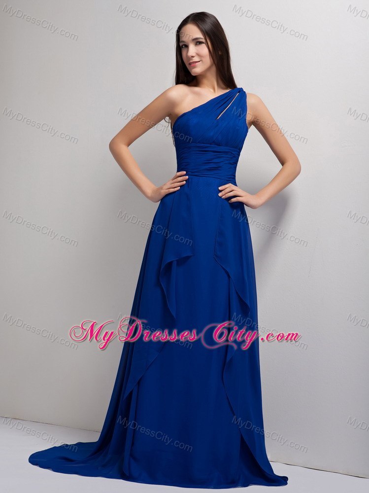 Stylish Peacock Blue A-line One Shoulder Ruched Evening Dress