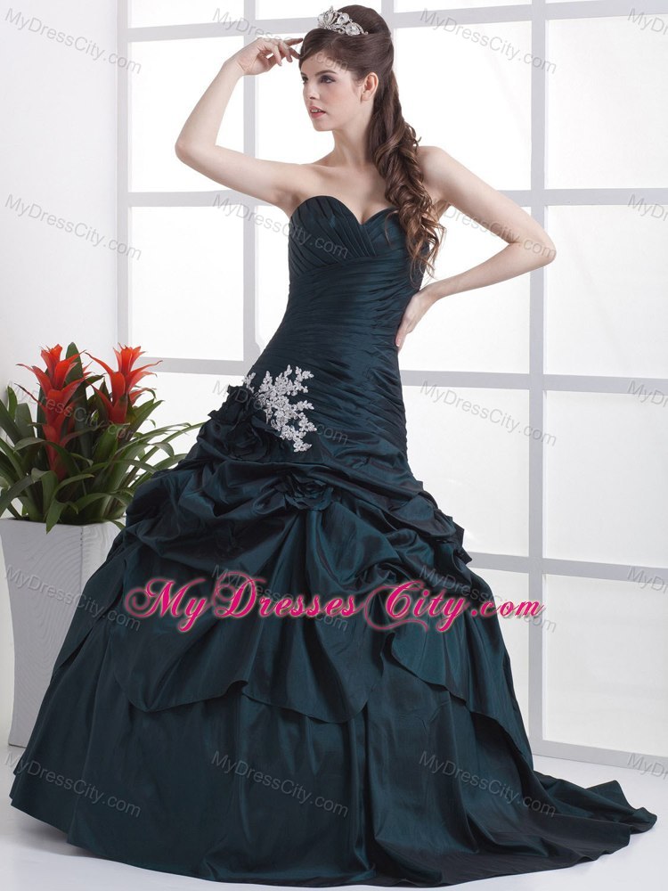 Navy Blue Sweetheart Appliques and Pick-ups Evening Gowns