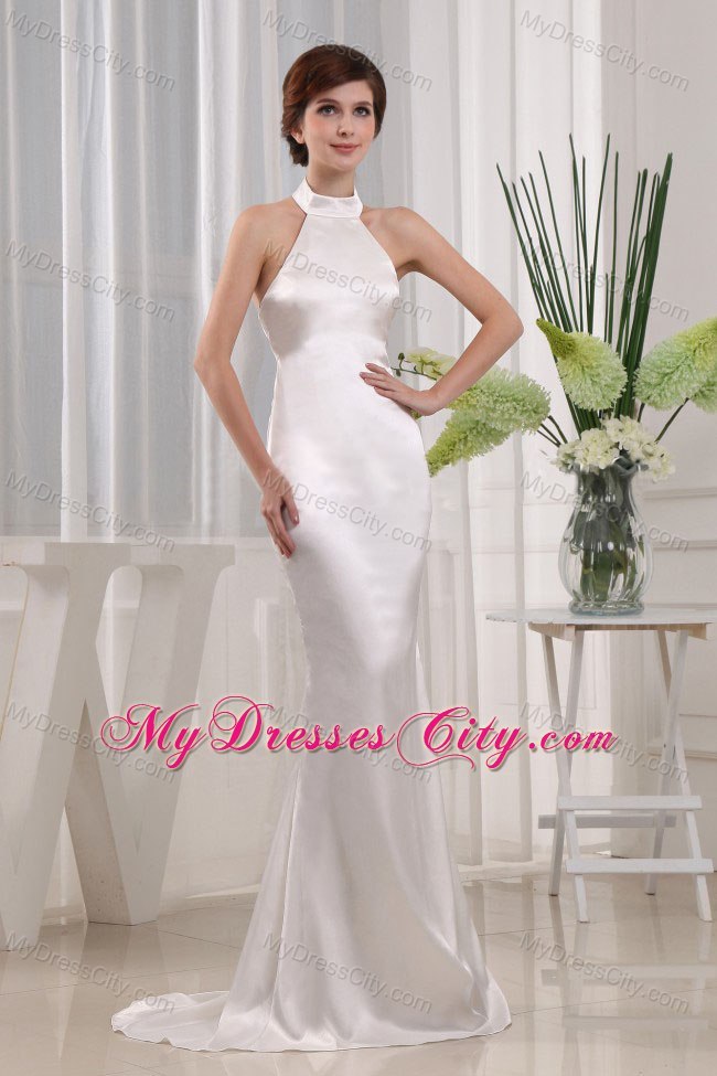 Mermaid Backless White Prom Evening Dress with Halter